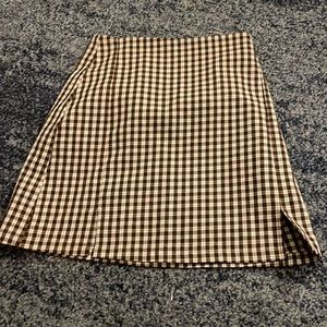 brown checkered skirt with slit